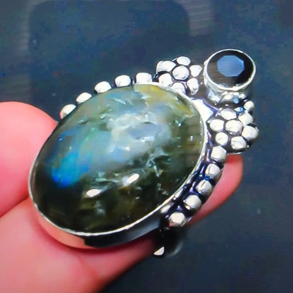 Labradorite Black Onyx Stamped 925 Sterling Silver Ring